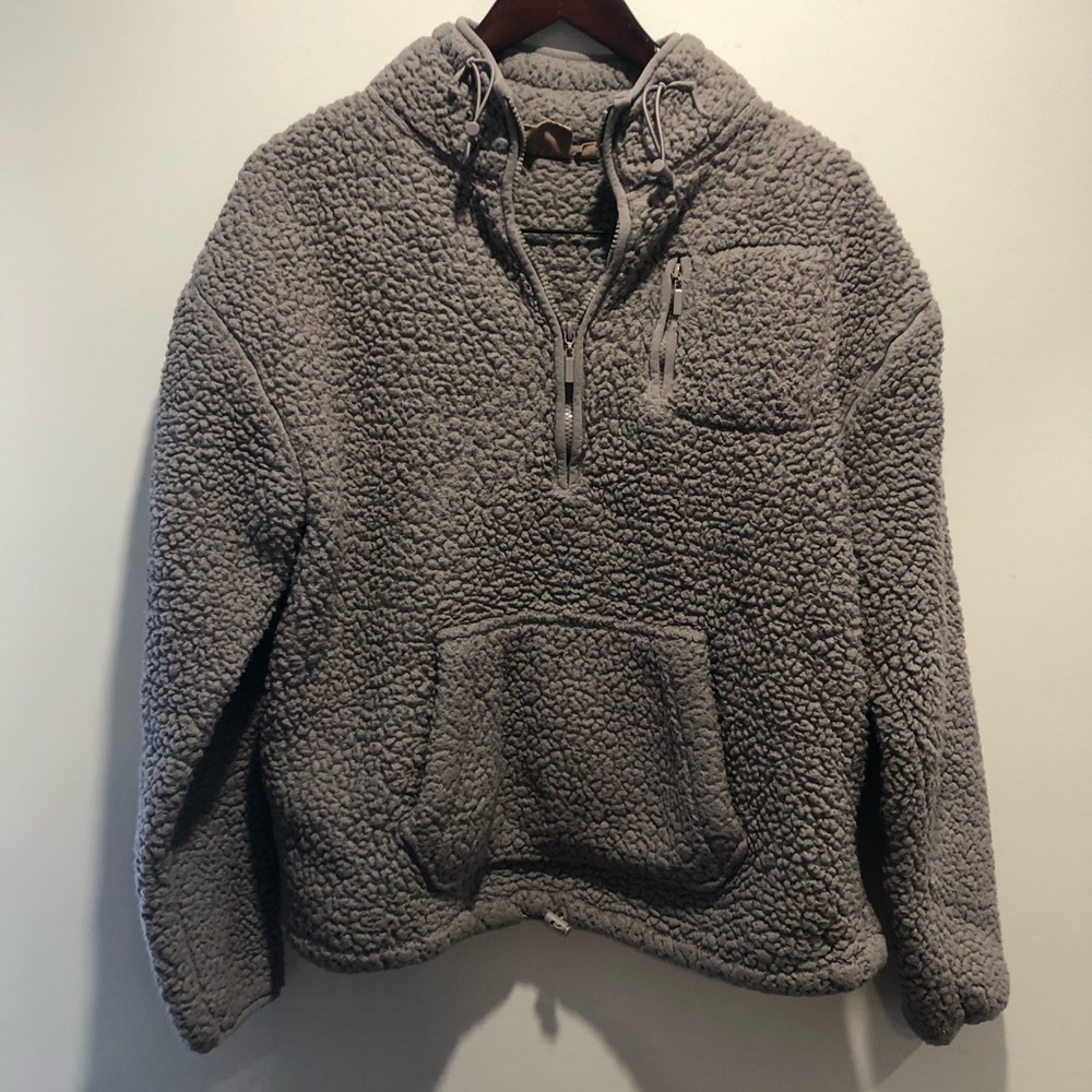 Gray Sherpa Fleece Pullover